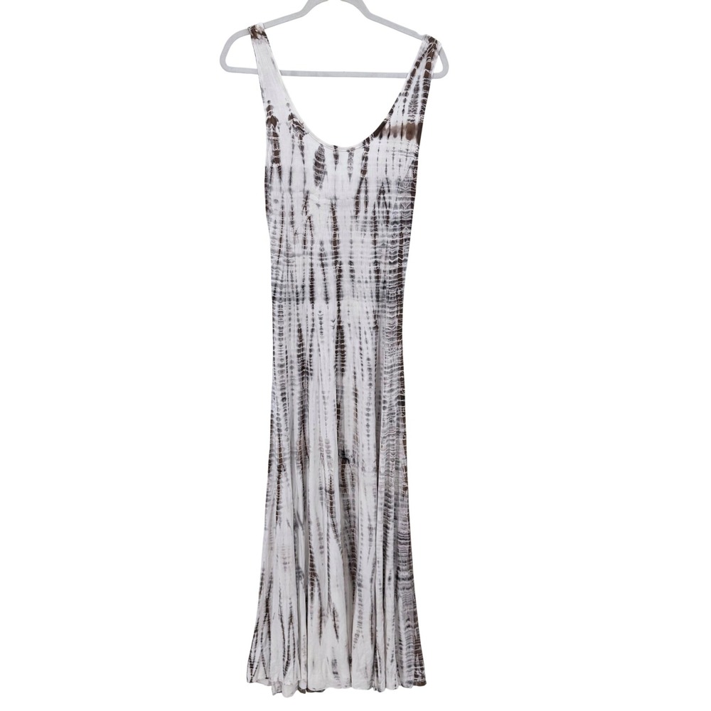 Eastern Serenity Brown White Tie Dye Lace Up Back Maxi Dress Womens Large L Boho